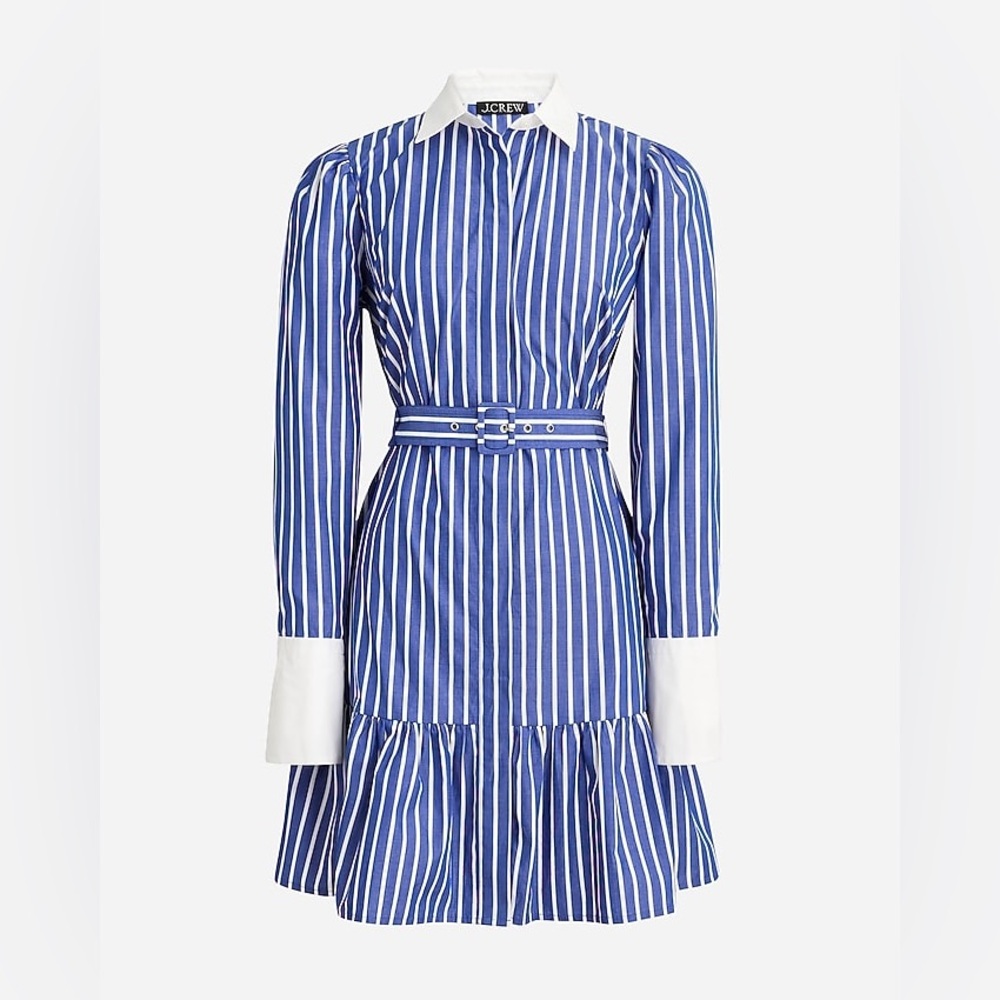 J. Crew NWT Blue White Stripes Button Down Shirt Dress  Optional Belt Size 10
